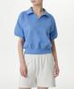 Woman Women'S Double Knit Collared Short Sleeve Sweatshirt [Surf Blue]