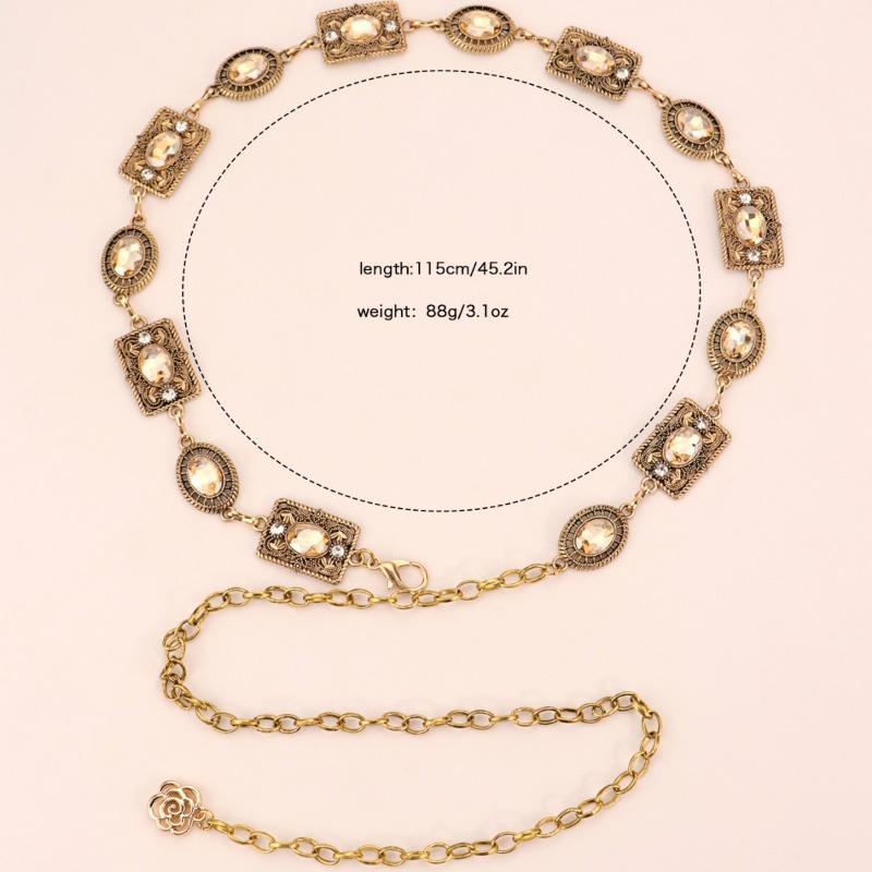 Mary Waist Chain Accessories Dress Gold Silver Metal Oval Carved Chain Rhinestone Belt Women's Multi-hoop Design