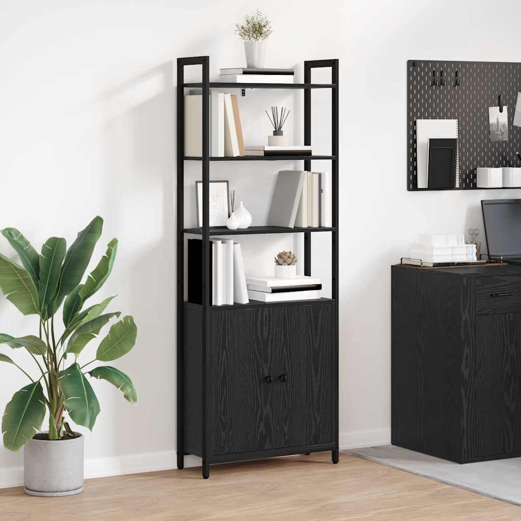 Boekenkast Zwart Eiken Look 60 x 24 x 161 cm Bewerkt Hout