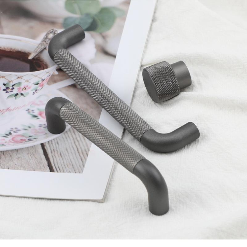Butoane și Mânere din Aluminiu texturate/striate pentru Dulapuri și Sertare, Butoane pentru Dormitor, Accesorii Gri pentru Dulapuri