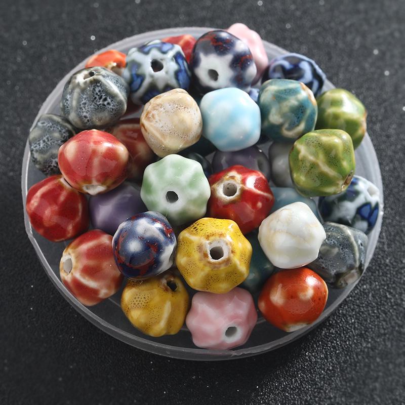 Retro Colored Irregular Ceramic Rhombus Beads for Bracelets