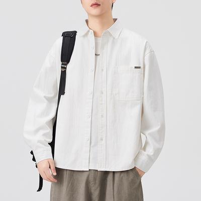Arc Hem Cotton Lapel Shirt for Men's Japanese Simple and Versatile Large-size Jacket