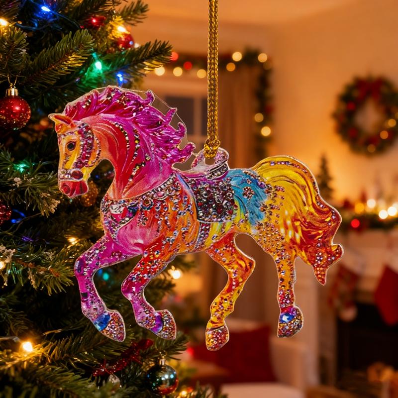 2D Acrylic Horse Year Zodiac Hanging Pendant Christmas Tree Ornaments Lucky Decorative Bag Car Pendants Charms on The Phone