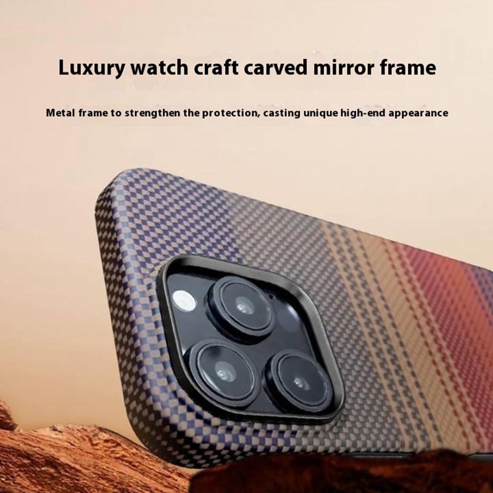 Pro iPhone 15 Pro Pouzdro Gradientní Aramidové Vlákno Magnetický Kryt na Telefon s Kovovým Rámečkem Objektivu