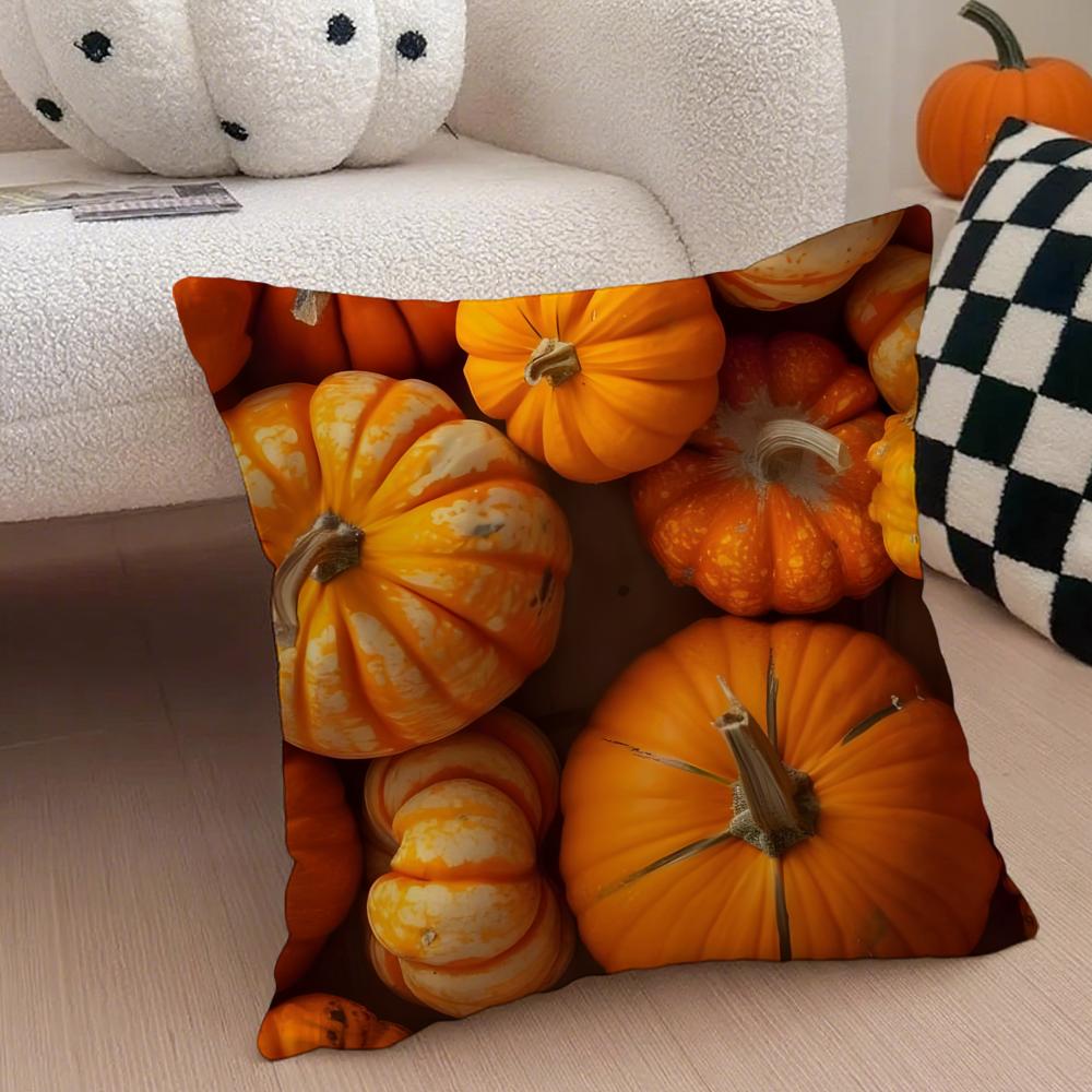 O-Orange Tone Pumpkins Cushion Cover Linen Pillow Case Soft Breathable Protective Couch Room Decoration