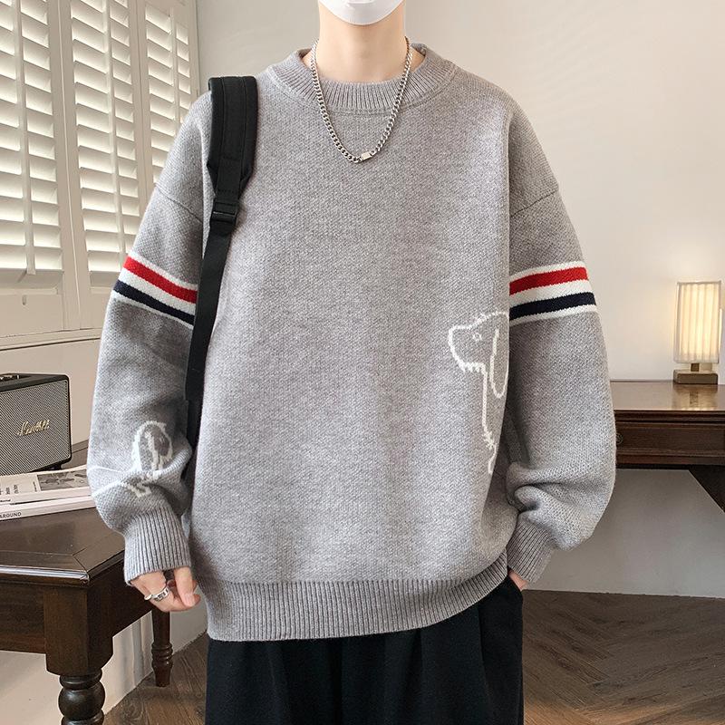 Men s American Style Cartoon Knit Sweater: Autumn/Winter Woolen Layer for Teens XXL