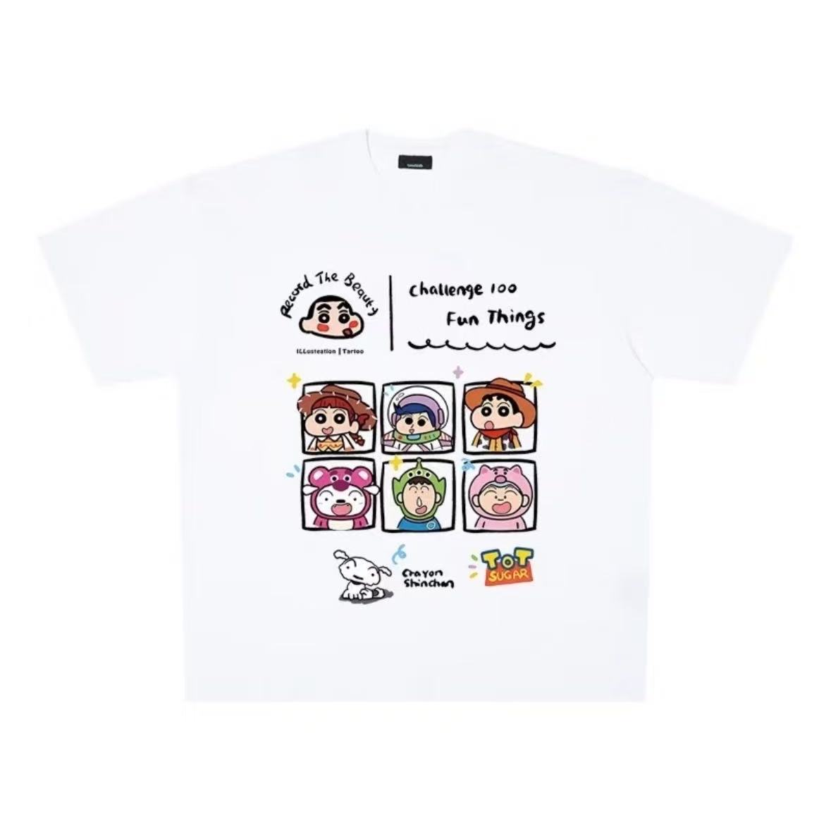

2026 Summer Comic Form Crayon Shinchan Image 100 Cotton Printed Oversize Casual Tshirt Adult Children Parentchild Top y2k S