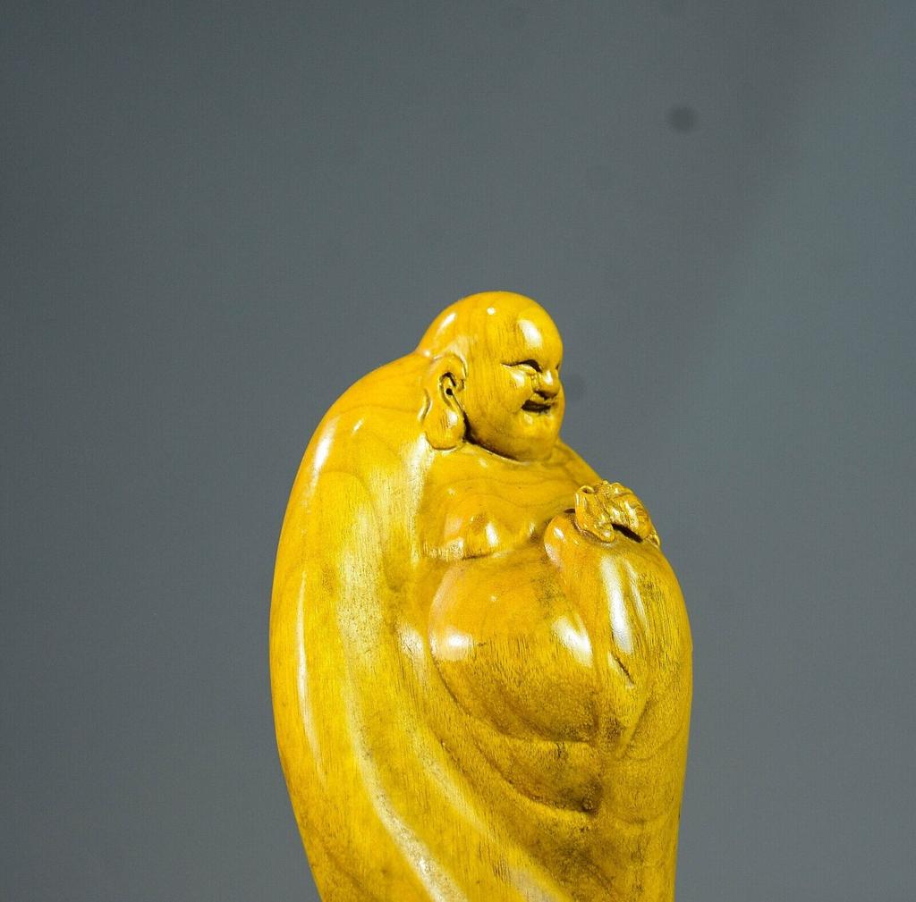 Chińska Rzeźbiona Drewniana Statua Buddy Figurki Buddy Maitrei Drewniana Sztuka