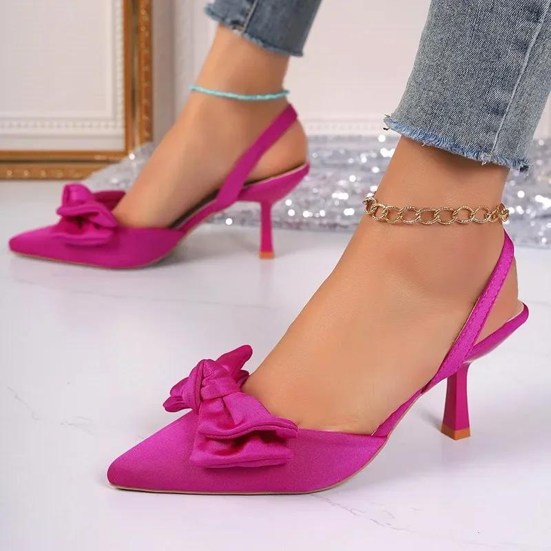 2026 Women's Shoes Summer New Style Bow Women's Slingback High Heels Sexy Dress Stiletto Pointed Toe Women's High Heels Women