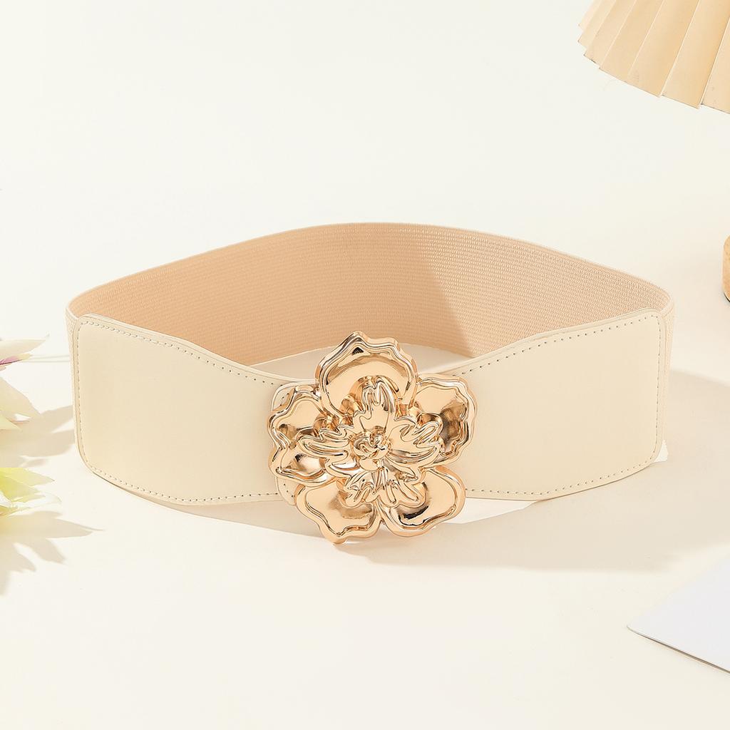 Ladies Slimming Corset Elastic Wide Waist Belt with 3D Flower Buckle Universal Women Banquet Dress Shirt Coat Corset