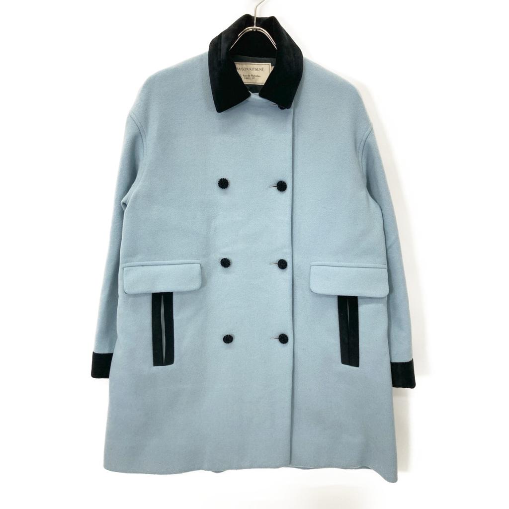 MAISON KITSUNE KWO-0452-B Wool coat 34 Blue x blackUsed