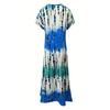 Women Summer Dress V-Neck Short Sleeve Side Slit Design Maxi Dress Tie