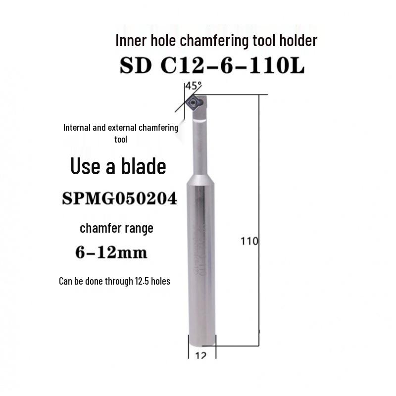 45° CNC Chamfer Tool, 2-Flute, Inner Hole, 90° Up/Down, Internal/External, Trimming, Deburring, Rounding.