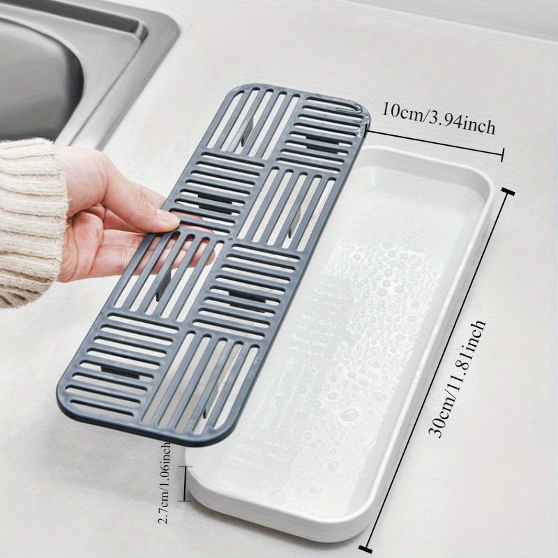 

1pc Kitchen Dishcloth Sponge Drain Rack Sink Edge Storage Shelf Narrow Cloth Small Steel Wire Ball Tray Basket. DARK GRAY