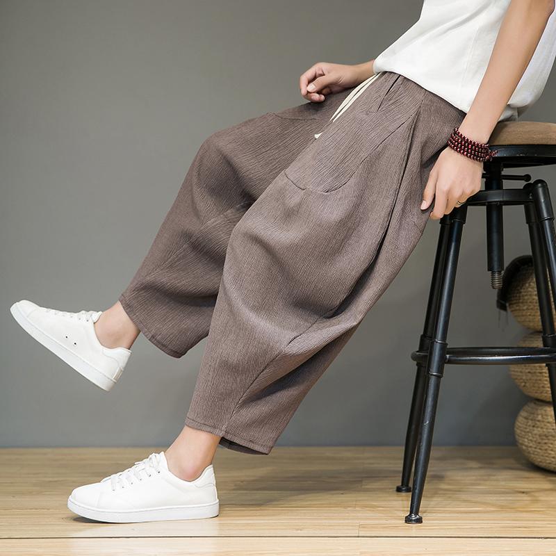 Men Chinese Style Summer Harem Pants Men Baggy Casual Pants Male Loose Fit Trendy Long Pants Bloomers Male Soild Color Trousers
