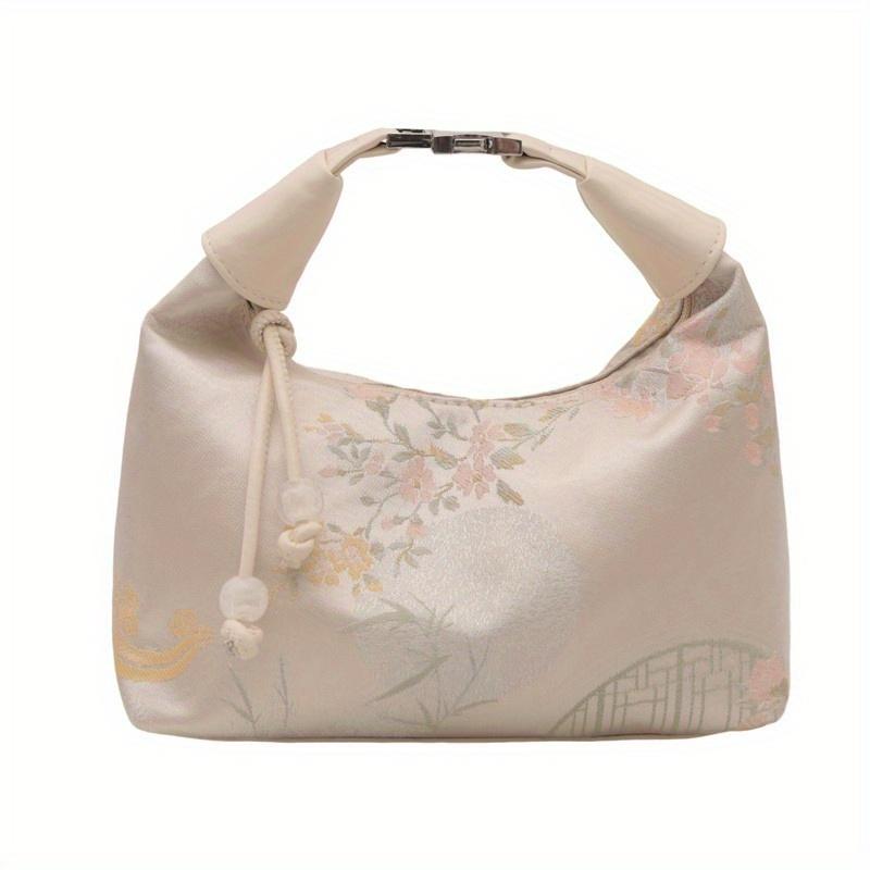 Sweet Embroidery Shoulder Bag Nylon Texture Beads Pendant Crossbody Bag Small Bucket Handbag Women Girl