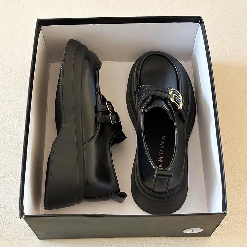 

Small leather shoes women s new autumn and winter versatile thick-soled flat-bottomed black single shoes Mary Jane 40 чёрный