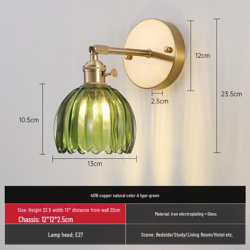 Nordic Amber Glass Wall Lamp - Green Retro Style for Restaurant, Coffee Shop, or Bedside