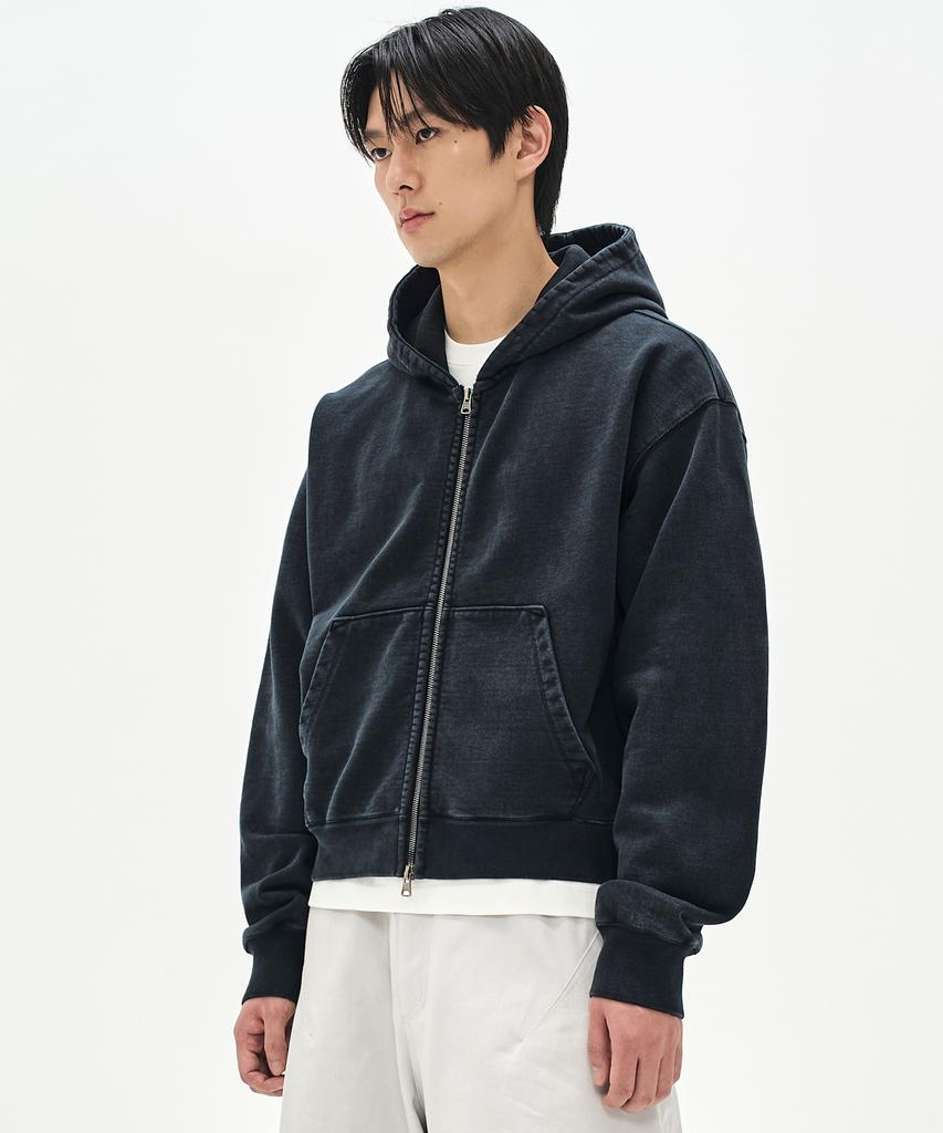 Soverment 980G Crop Pigment Hoodie Zip-Up - Washed Black -