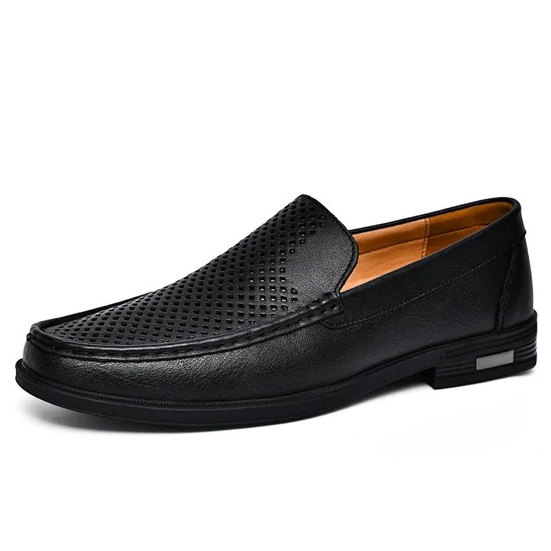 Fashion Genuine Leather Men Footwear Slip On Office Man Formal Shoes Wedding Party Men Dress Shoes Breath Driving Lazy Loafers Moccasins