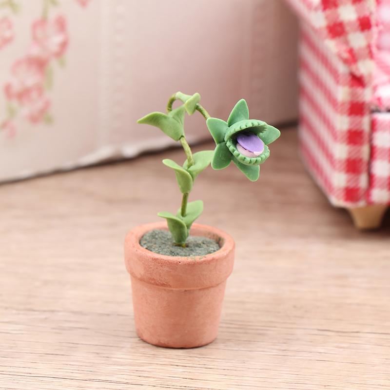 Different Styles 1:12 Dollhouse Miniature Flowers Mini Potted Plant Flower Pot DollHouse Decor Bonsai Model Garden Home Ornament