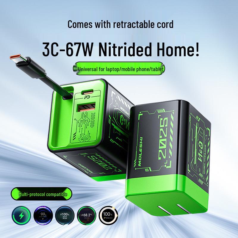 

Super Fast 120W Charging Cable: Compatible with Apple, Huawei, Xiaomi - Built-in Retractable Design