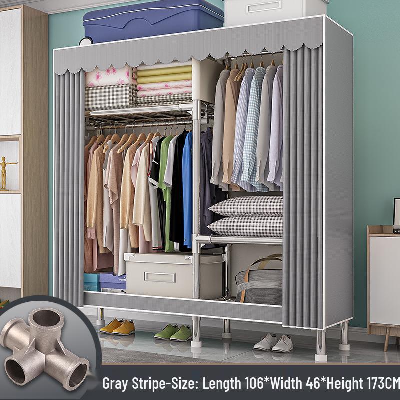 All-Steel Frame Thickened Cloth Wardrobe for Bedroom or Dormitory - Large Capacity Storage