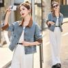 2025 Spring/Fall Retro Color-Block Patchwork Denim Jacket with Turn-Down Collar for Women