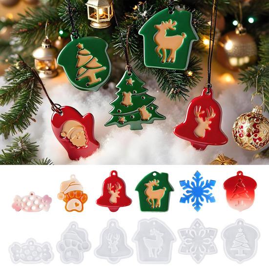 Christmas Silicone Resin Molds for Making Deer Santa Snowman Ornaments DIY Crafts Epoxy Casting Glue Mold Cake Decorating Supplies