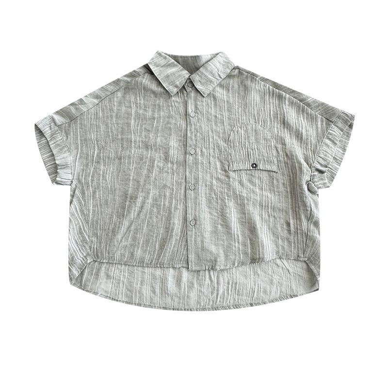 2026 Summer Striped Short-Sleeve Boys' Casual Loose Lapel Shirt Jacket