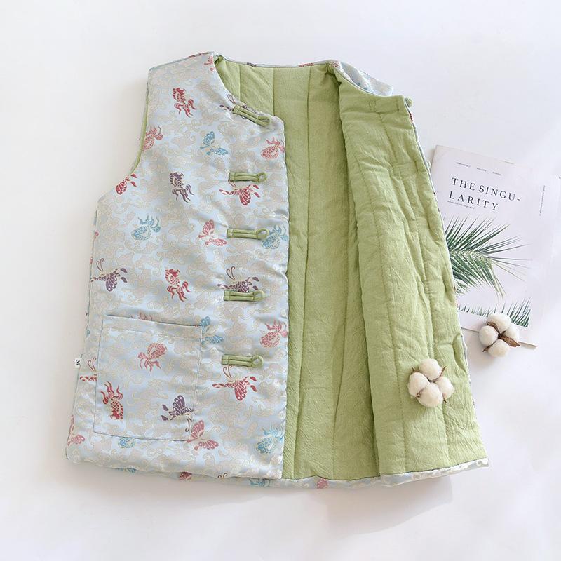 

Pure Xinjiang cotton cotton pure handmade new warm vest thickened floral vest literary jacquard padded cotton XXL 160-90 kg