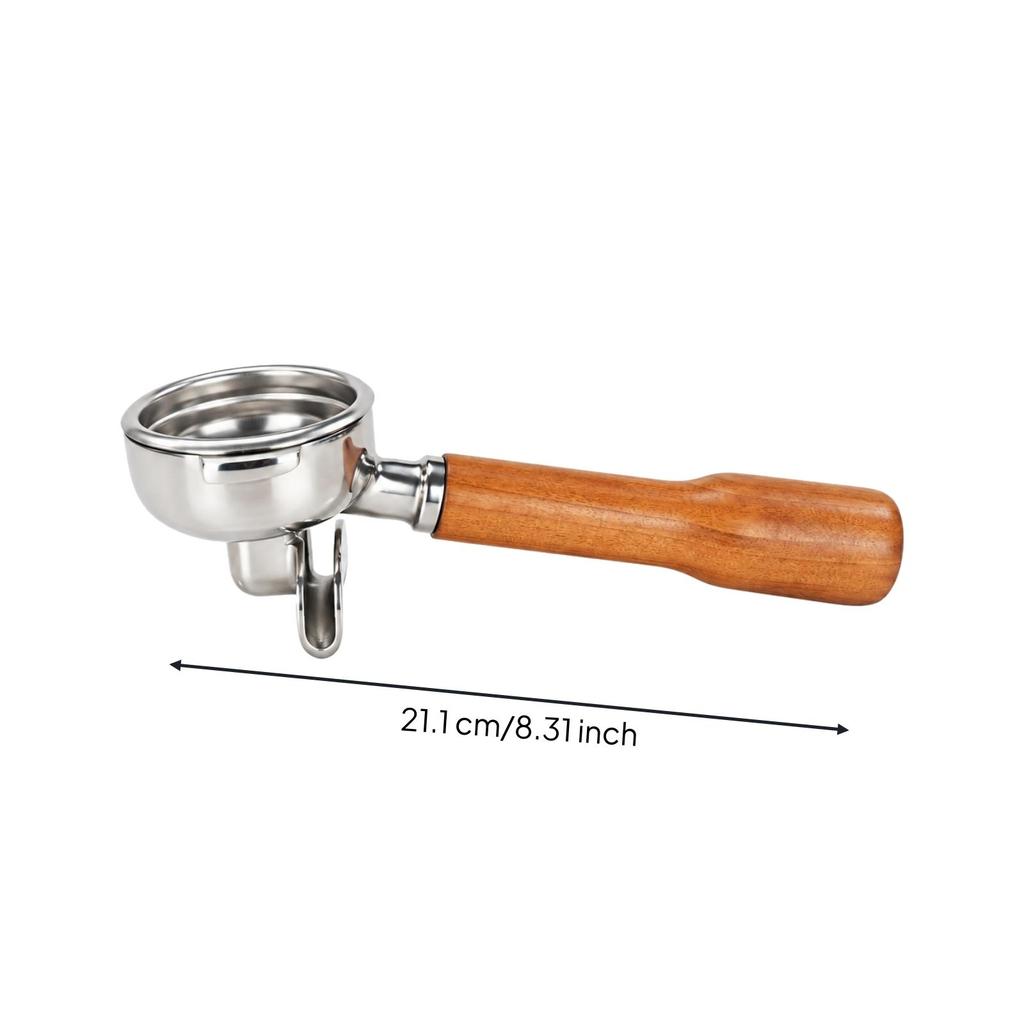 2 Ears Coffee Brewing Component Double-Spout Portafilter with Wooden Handle