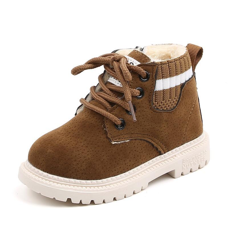 Children's Winter Cotton Shoes Boys Warm-Lined Martin Boots Girls Retro Ankle Boots Soft Sole Snow Boots