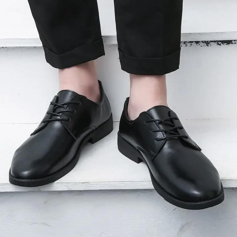 FashionRound Toe Office Social Shoe for Men Leather Casual Dress Shoes Man Black 2024 Style Legitimate Suit Elegant and Classic New 39
