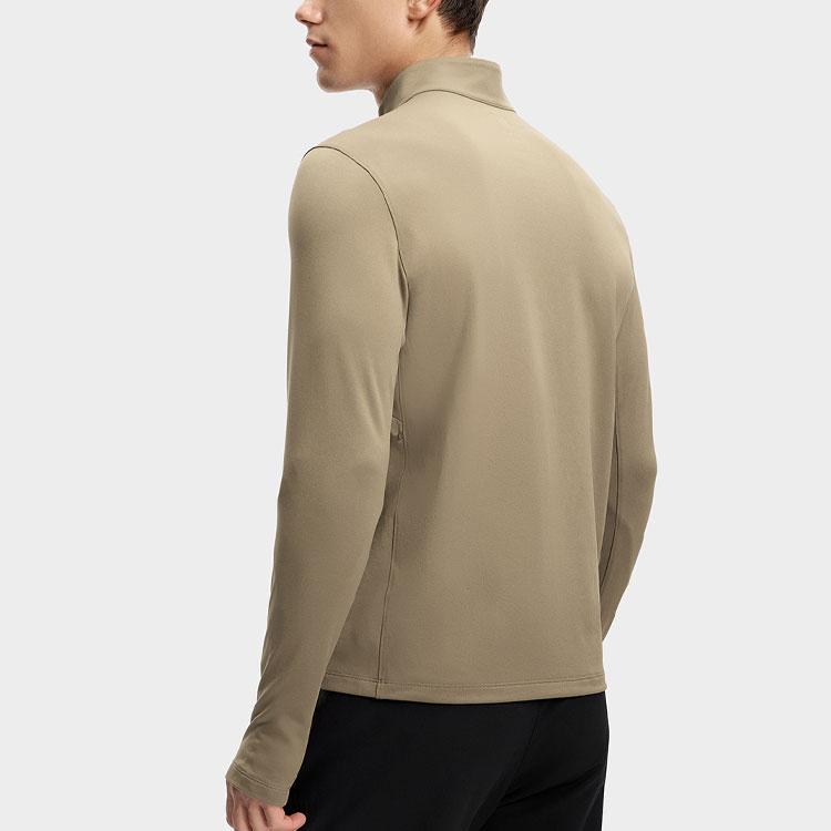 Fila Solid Color Stand Collar Pullover Knit Long Sleeve Regular T-Shirt Men Tops Malt-Ball A11M417201F-BN