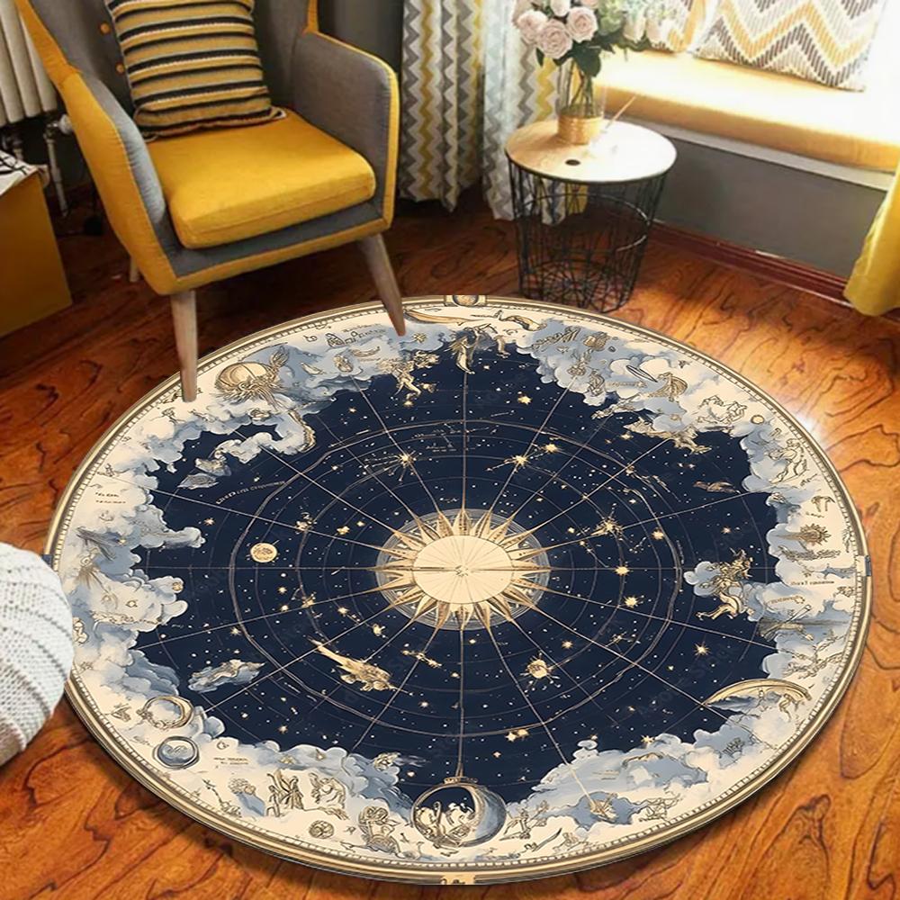 

Starry Sky Printed Circular Carpet Star Moon Pattern Carpet Dreamy Compass Living Room Bedroom Decoration Rug 60cmx60cm