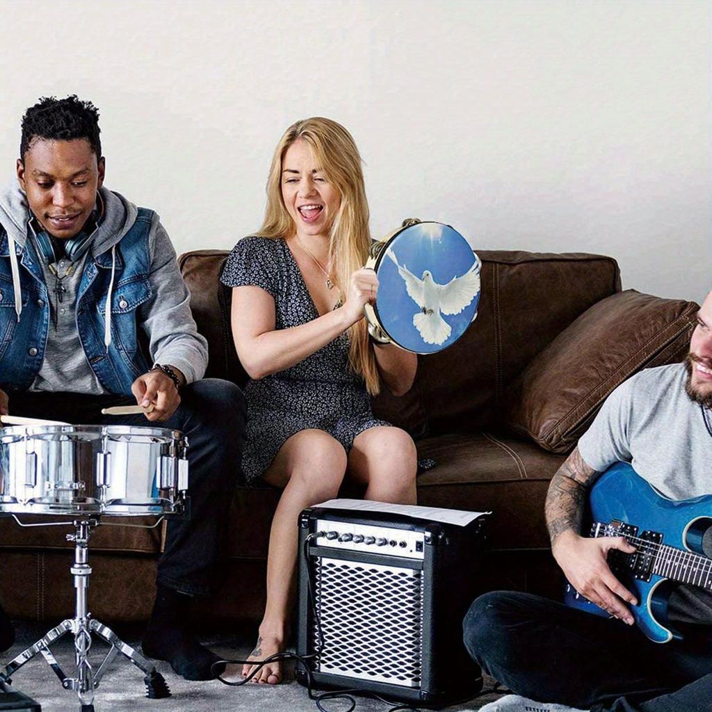 6inch Handheld Tambourine, Double Row Jingle Accompanying Orff Percussion Instrument, for Ktv, Parties Atmosphere Gifts(Drumstick Not Included)