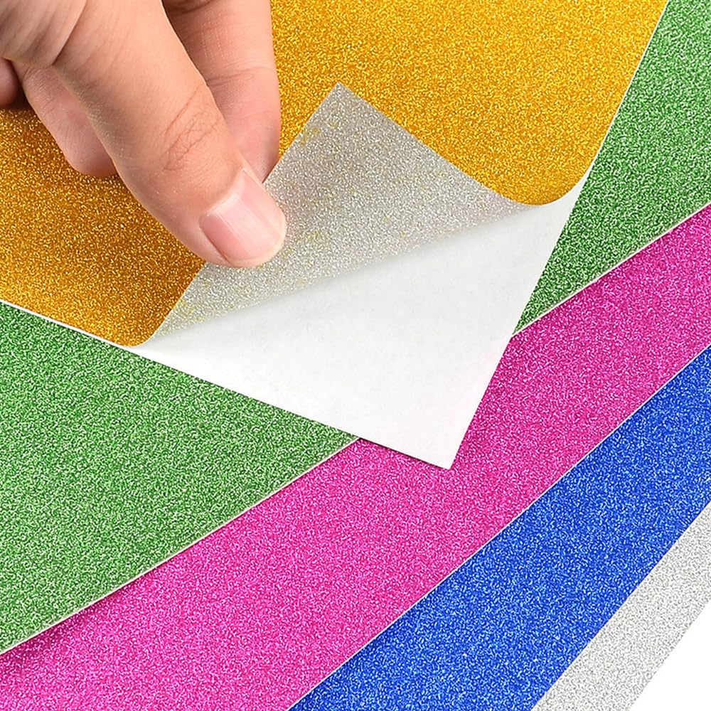 Set of 10 A4 Size Glitter Fluorescent Sheets for Jumbo Cut to Your Glitter Cheering Fan Handmade Concert DIY Crafts Mixed Sheets, Self-Adhesive, Fans,