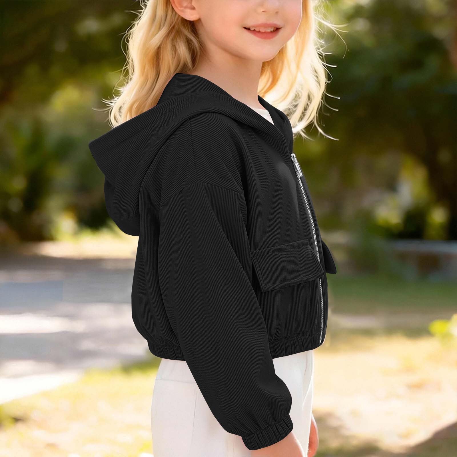 Girls Zip Up Hoodie Color Long Sleeve Hooded Sweatshirt Casual Everyday Wear 130