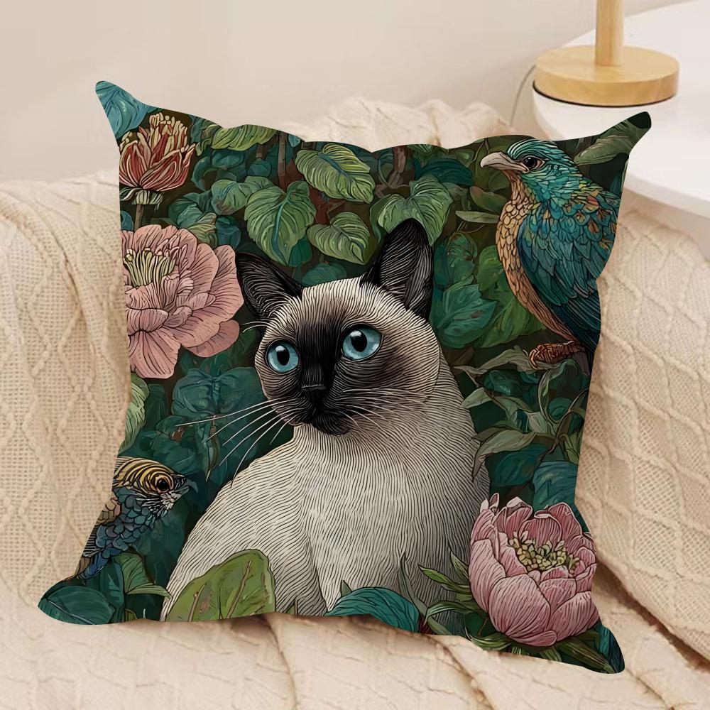Katze und Blume Kissenbezug Weicher Plüschstoff Beidseitig Bedruckte Kissenbezüge für Alle Jahreszeiten Heimdekoration