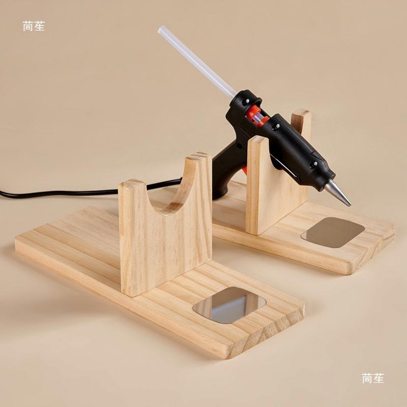 Thickened Anti-Scald Solid Wood Stand for Hot Melt Glue Gun with Head Fixing Feature