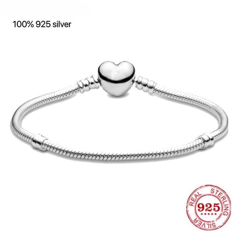 Fit Original Luxurious Women Sterling Color Pan Wrist Bracelet Love Heart Snake Chain Charms Bangle Diy High Quality JewelryLuxury Wrist