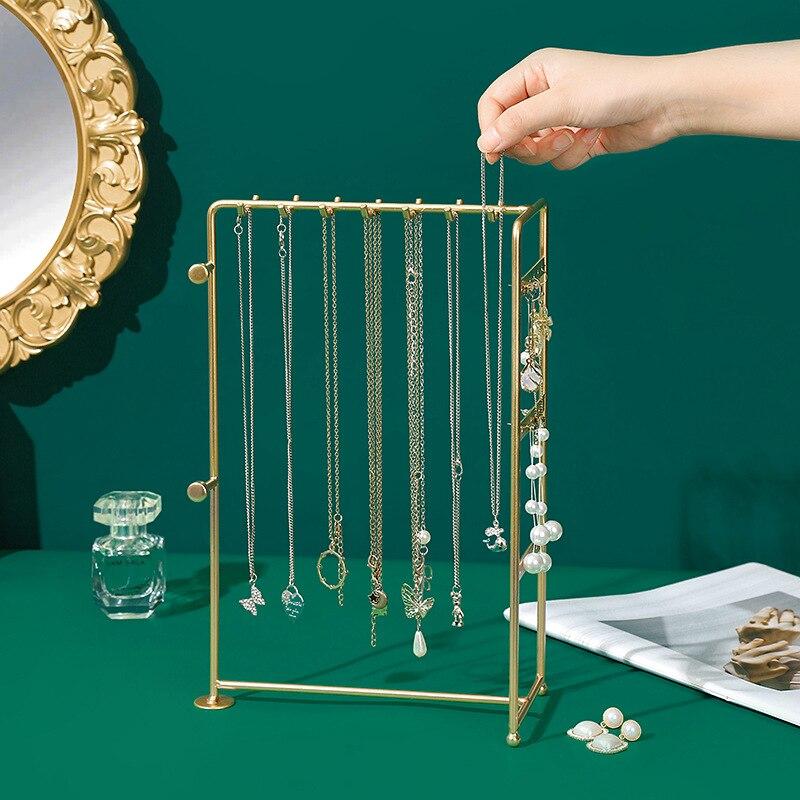 Table Hanging Jewelry Organizer Jewelry Stand Holder Display Stand with Jewelry Tray Base Gold Metal Frame Rack Holder