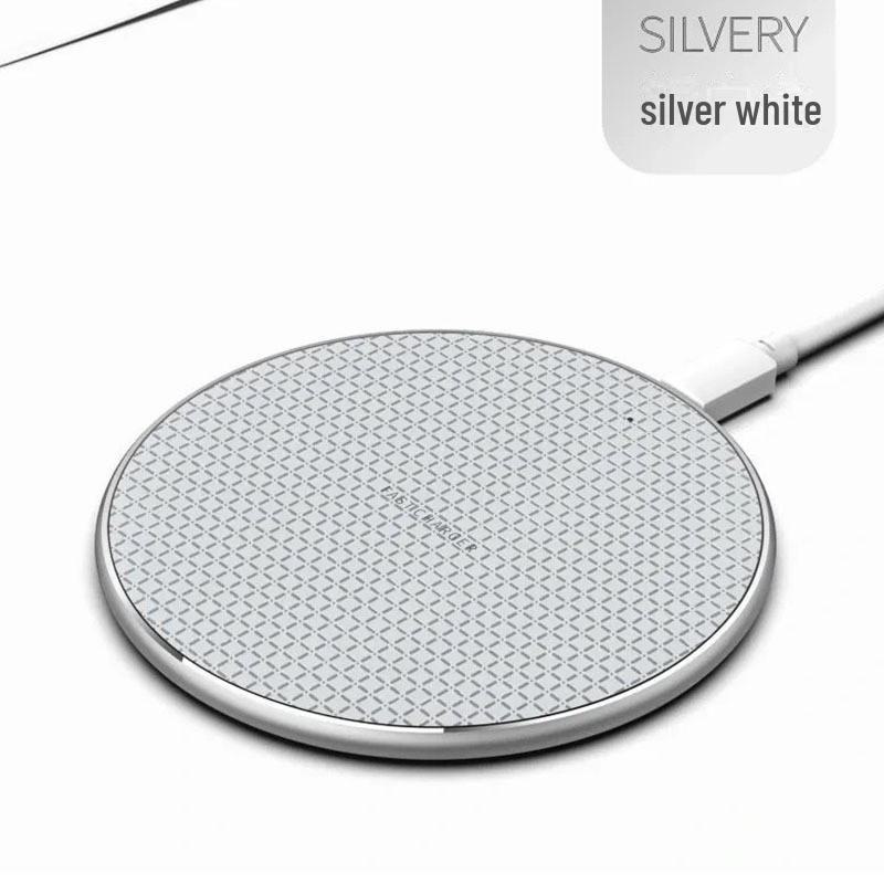 10W Smart QI Wireless Charger: Mirror Metal Round Desktop Fast Charging for Mobile Phones.