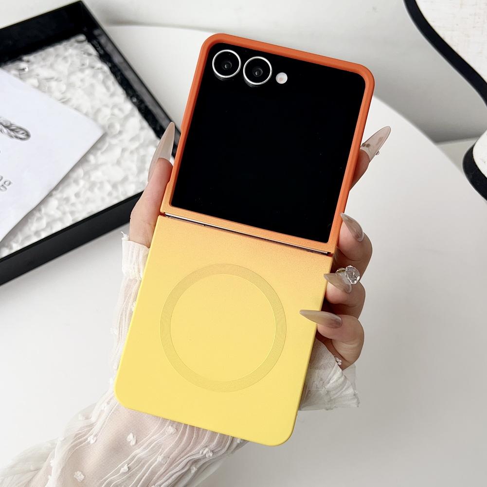 Soft Lliquid Two-tone Gradient Built-in Magnetic Coil Phone Case For Samsung Galaxy Z Flip 7 flip7 Camera Protect Cover