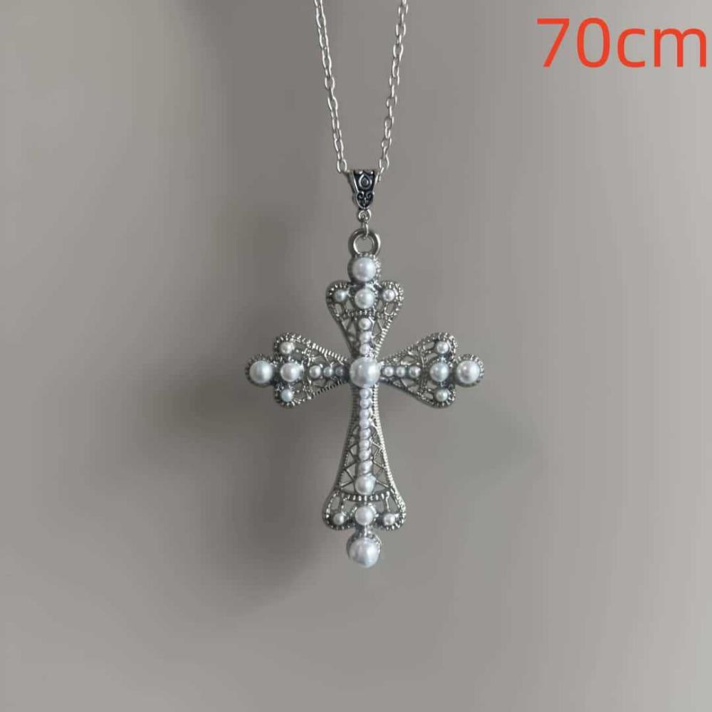 Personality Temperament Baroque Pearl Hollowed-out Cross Pendant Necklace for Men Women Fashion Punk Spice Girl Jewelry Jewelry