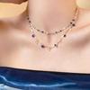 Fashion Colored Zircon Bead Necklace for Women Girls Exquisite Geometric Double-Layer Small Square Pendant Necklace Jewelry Gift