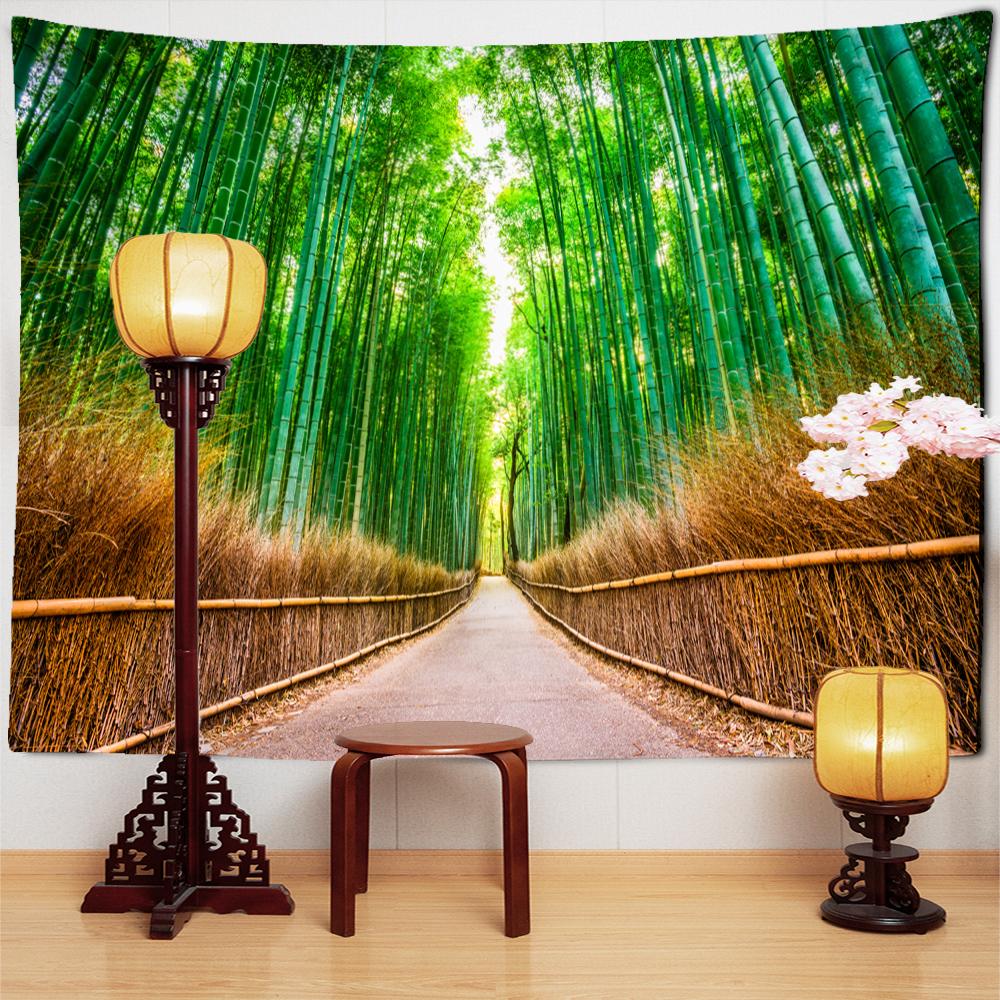 

Бамбуковый гобелен с лесной тропой, настенный гобелен с природными пейзажами, богемное искусство, хиппи, тапиз, общежитие, домашний декор 95x70cm