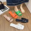 Foreign trade large size 2025 summer new slippers women's solid color simple daily beach slippers new woven belt