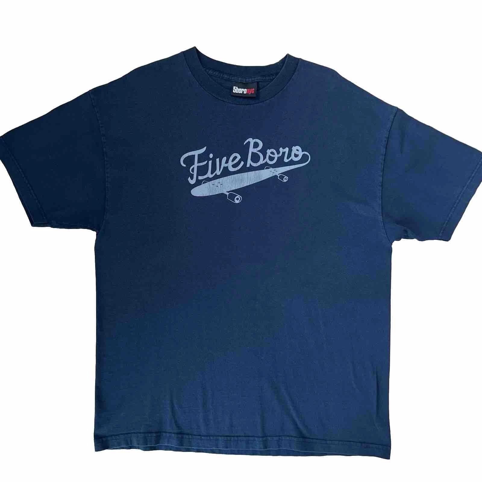 Vintage Five Boro Skateboards Shirt XL Navy Y2K Skater Punk New York Brooklyn S